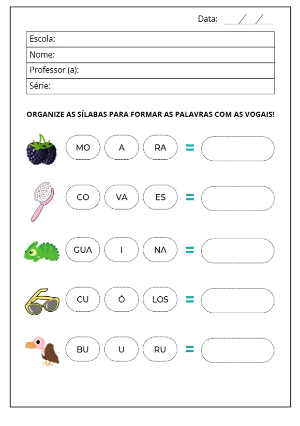 Organize as sílabas para formar a palavra